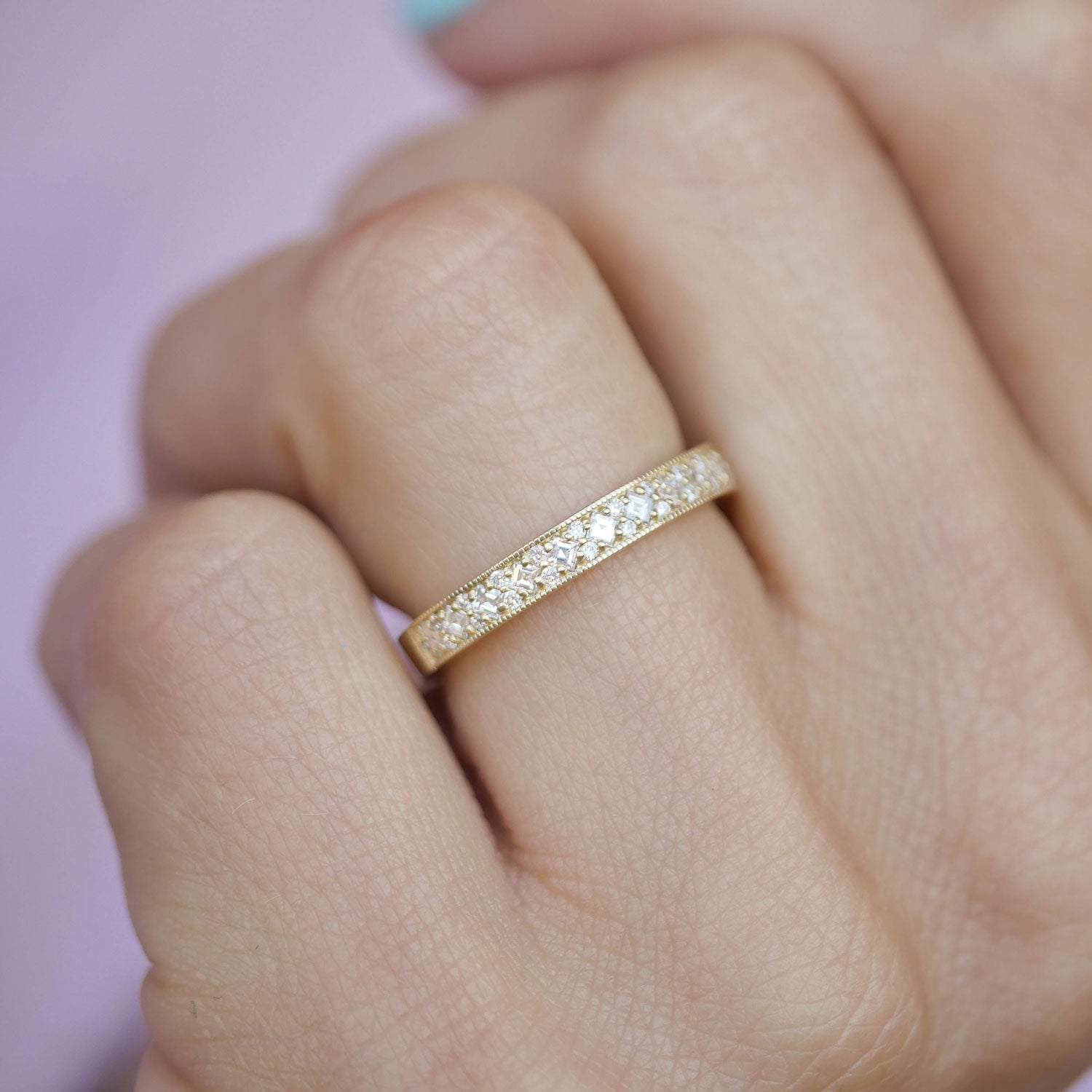 0.25 TCW Round Shaped Half Eternity Lab Grown Diamond Wedding Band